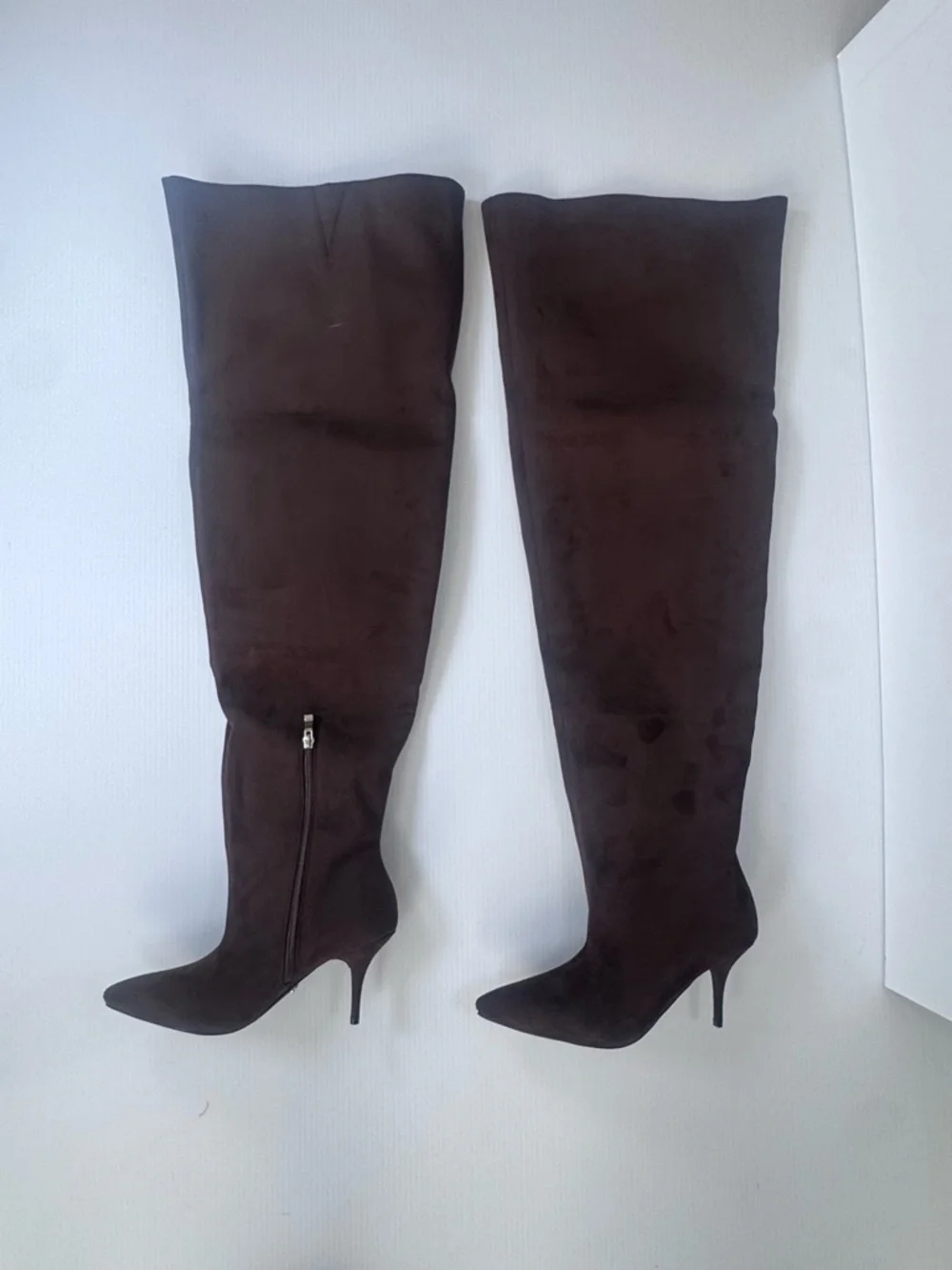 Azalea Wang Halina Chocolate Thigh High Boots – Suede Stiletto – Size 6, 7, 7.5